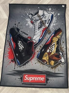Supreme Tri-Sneaker Graphic Rug — Black, White, Gold, Red, Blue